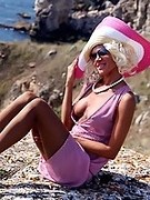 Leggy vintage babe teases in hot sheer nylon stockings and heels in public