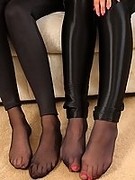 Two gorgeous chicks in sexy tight leggins, stockings and high heels (Adele and Danielle A)