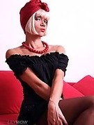 Leggy russian blonde in hot backseamed vintage stockings and heels