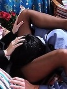 Redhead secretary in pantyhose fucked by security guy at lunch hour in the office