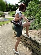 Demi shares her foot, nylons and high heel fetish in the park just for you